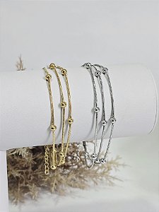 Pulseira Tripla Bolinhas em Aço Inoxidável ou Banhada a Ouro