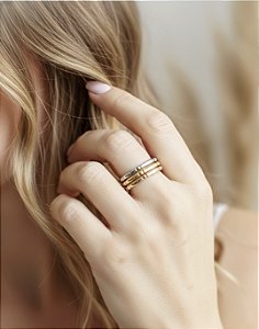 Trio de Anéis Corações em Aço Inoxidável