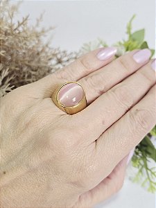 Anel Oval Rosa em Aço Inoxidável