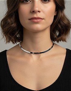 Colar Choker Rígido Liso em Aço Inoxidável
