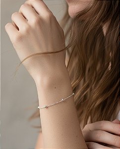 Pulseira 3x1 Fina com Bolinhas em Prata 925