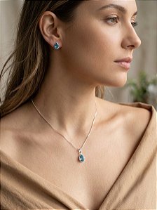 Conjunto Gota Zircônia Prata 925