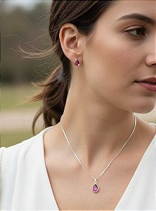 Conjunto Gota Zircônia Prata 925