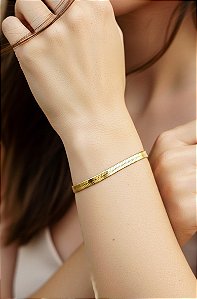 Pulseira Fita Lisa Banhado a Ouro Aço Inox