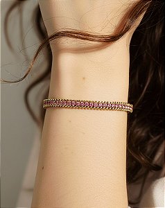Pulseira Cravejada Zircônias Coloridas Banhado a Ouro