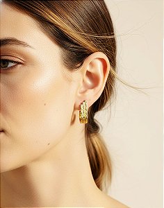 Brinco Argola Tripla Texturizada Banhado a Ouro Aço Inox