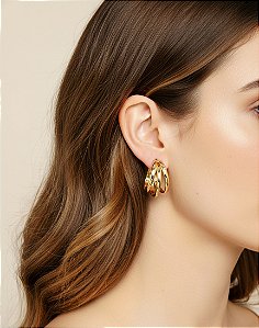 Brinco Argola Tripla Lisa Banhado a Ouro Aço Inox