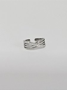 Anel Aço Inoxidável Três Faixas com Zircônias
