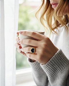 Anel Coração Preto em Aço Inoxidável