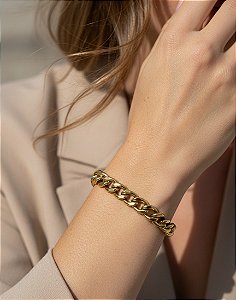 Pulseira Grumete Larga em Aço Inoxidável Banhada a Ouro