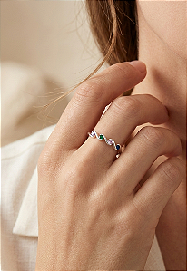 Anel Ondas Coloridas em Prata 925