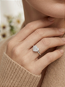 Anel de Prata 925 Coração Cravejado com Zircônias