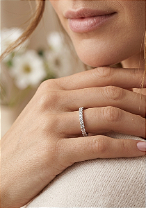 Anel Meia Aliança Prata 925 com Zircônias
