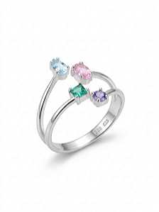 Anel Ajustável Prata 925 com Pedras Coloridas