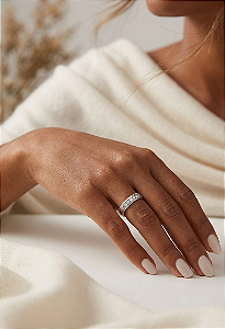 Anel Meia Aliança Trabalhada em Aço Inoxidável