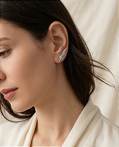 Brinco Ear Cuff Pena em Prata 925 Envelhecida