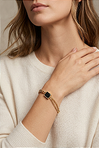 Pulseira Elos com Cristal Retangular Banhada a Ouro