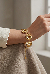 Pulseira Elos Redondos Inflados Banhada a Ouro