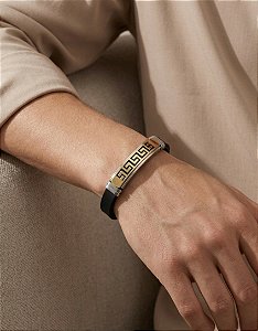 Pulseira Masculina de Silicone e Aço Chave Grega