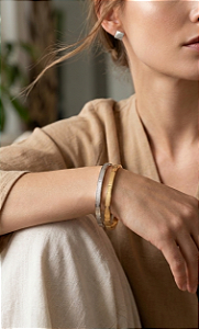 Bracelete Rígido Pai Nosso de Aço Dourado ou Prateado