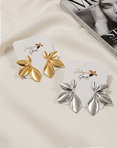 Brinco Meia Flor Pétalas Orgânicas em Aço Inoxidável