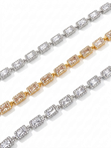 Pulseira em Aço com Cristais Retangulares Cravejados - Linha Premium