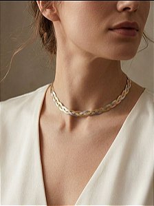 Colar Choker Trançado Tricolor (Dourado, Prateado e Ouro Rosé)