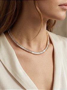Colar Riviera Zircônias Baguete com Banho de Ouro