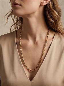 Colar Longo de Elos Ovais Dourado 60cm