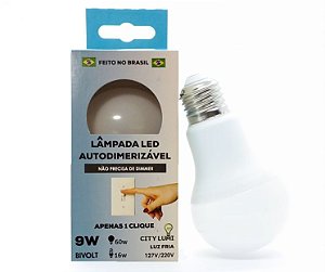 LÂMPADA LED AUTODIMERIZÁVEL BULBO A60 9W E-27 6000K BRANCA FRIA CITY LUMI