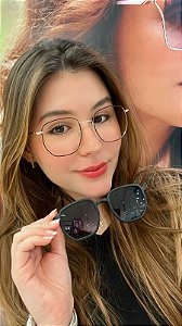 Óculos Feminino Clip-on Hexagonal Preto