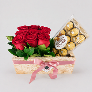 Carré de Rosas Colombianas Vermelhas com Ferrero Rocher