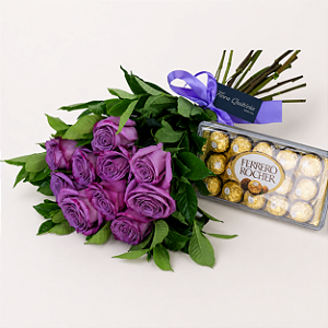 Buquê Inglês de Rosas Colombianas com Ferrero