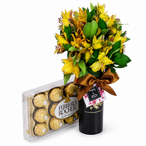 Cup de Alstromérias Amarelas com Ferrero Rocher