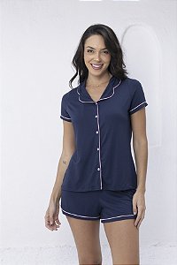Pijama Americano Luna Azul Marinho C/Rosa