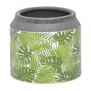 Vaso Cerâmica Folhas Verdes