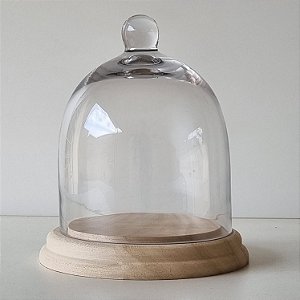 Redoma de vidro larga com base de madeira - Pequena