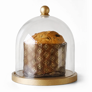 Porta panetone de MDF com redoma de vidro - DOURADO