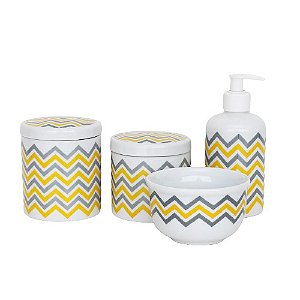 Kit Higiene de porcelana - Chevron Amarelo e Cinza