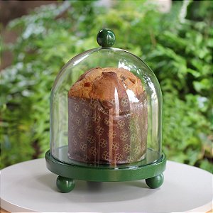 Porta panetone Bolinhas com redoma de vidro - VERDE