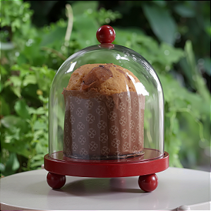 Porta panetone Bolinhas com redoma de vidro - VERMELHO