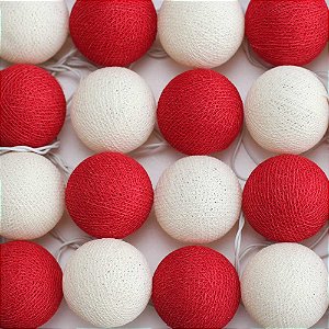 Cordão de Luz Cotton - Vermelho e Branco Cru (220V)