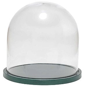 Redoma de vidro lisa com base de MDF verde metálica - pequena