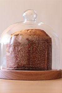Porta panetone de madeira Jequitibá com redoma de vidro - até 400g
