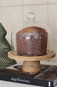 Porta panetone de Bambu com redoma de vidro - até 400g