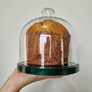 Porta panetone de MDF na cor VERDE com redoma de vidro - até 400g