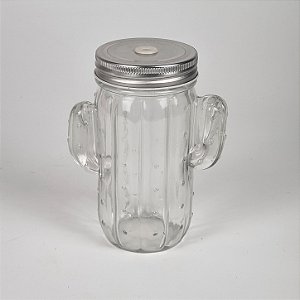 Mason Jar Cacto de Vidro - Tampa prateada