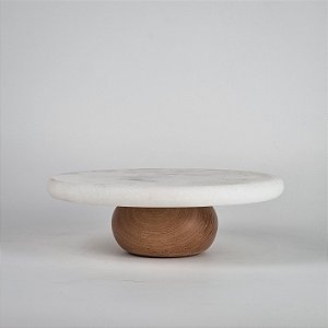 Boleira de Madeira com Mármore Branco - Dengo