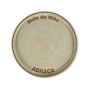 Boleira De Cerâmica Bege E Madeira - Bolo De Mãe