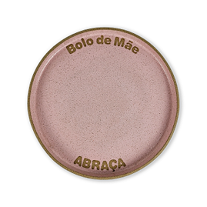 Boleira De Cerâmica Rosa E Madeira - Bolo De Mãe